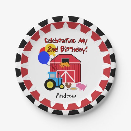 Personalized Farm 2nd Birthday Paper Plates