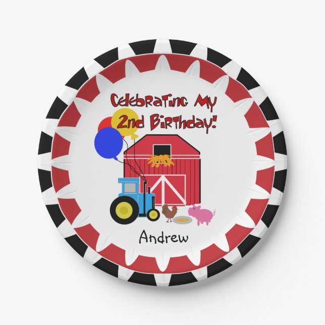 Personalized Farm 2nd Birthday Paper Plates (Front)