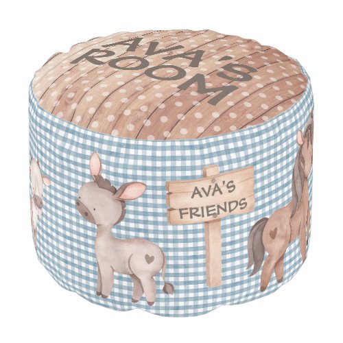 Personalized Farm Animal Round Pouf