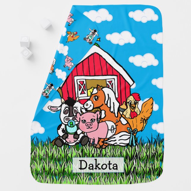Personalized Farm Animals Baby Baby Blanket (In Situ)