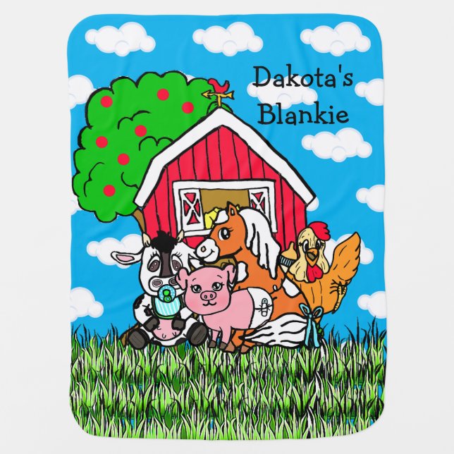 Personalized Farm Animals Baby Blanket (Front)
