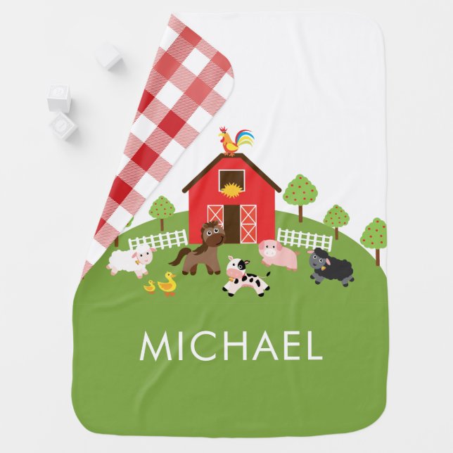 Personalized Farm Animals Baby Receiving Blanket (In Situ)
