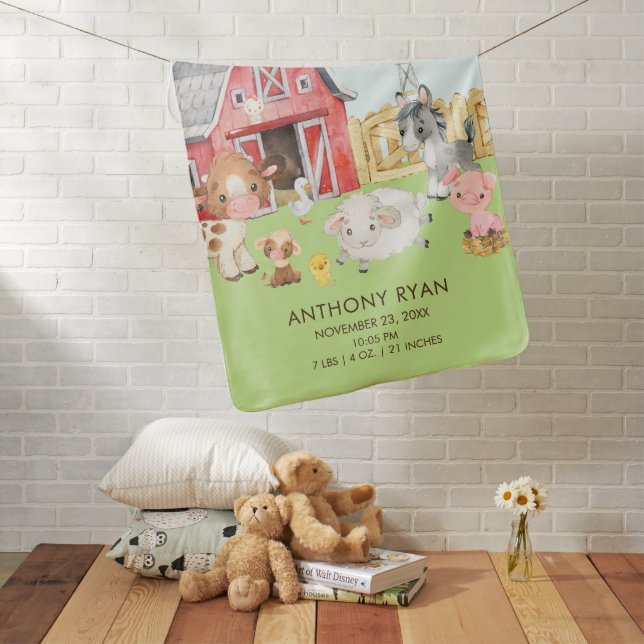 Personalized Farm Animals Baby Receiving Blanket (In Situ)