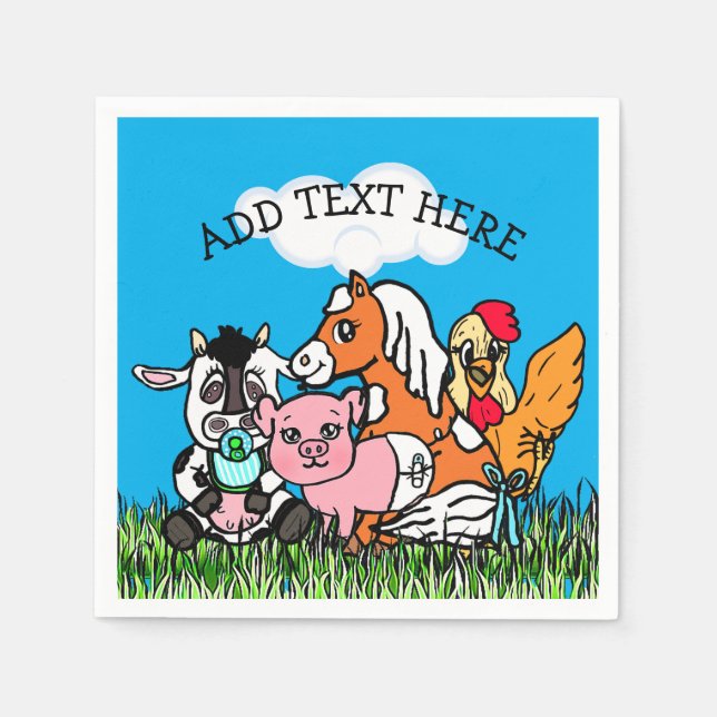 Personalized Farm Animals Baby Shower Napkins (Front)