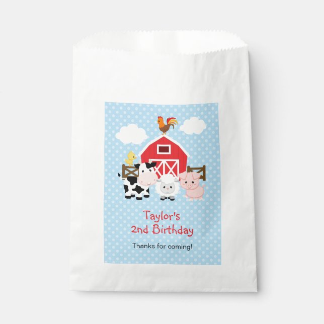 Personalized Farm Animals (Blue) Favor Bags (Front)