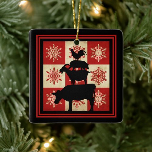 Personalized Farm Animals Country Christmas Ceramic Ornament