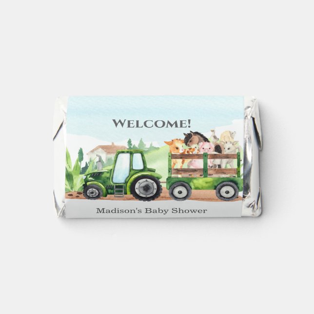 Personalized Farm Animals Green Tractor Party    Hershey's Miniatures (Front)