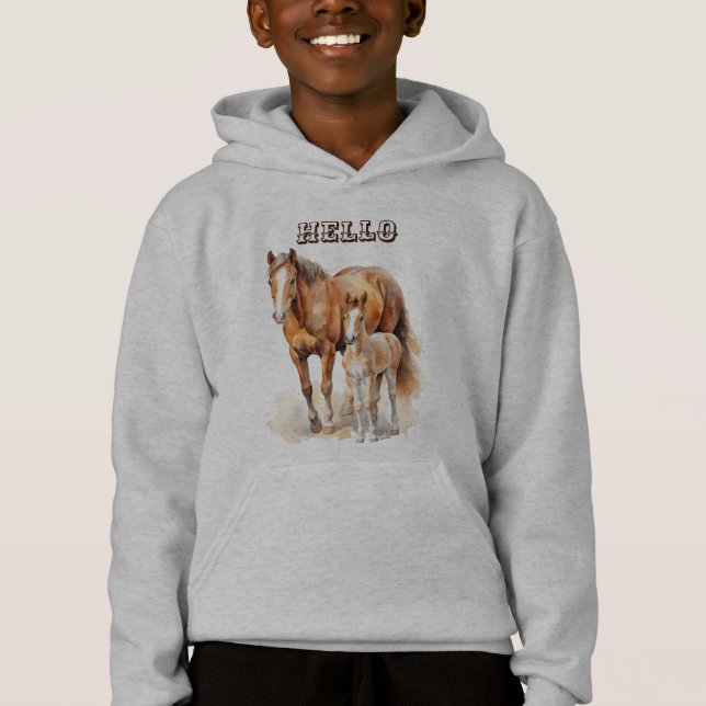 Personalized Farm Animals “Hello” Baby Horse  Hood Hoodie (Front)
