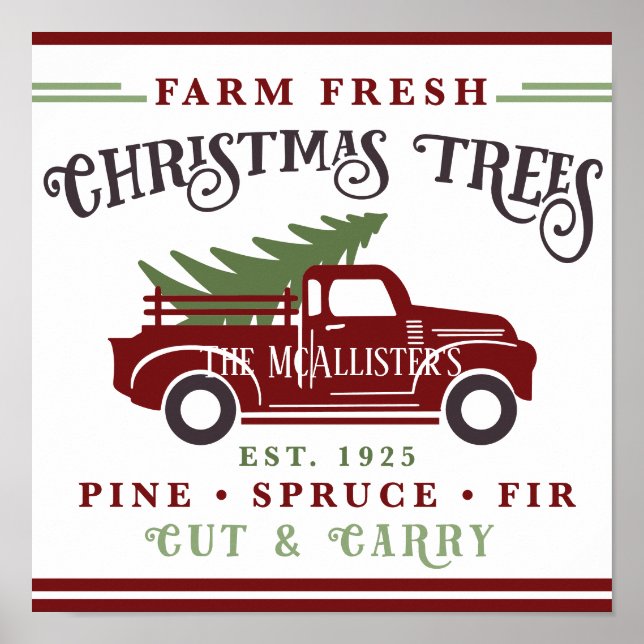 Personalized Farm Fresh Christmas Family Name Cute Poster (Front)