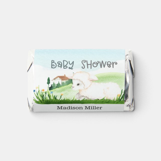 Personalized Farm Lamb Boys Baby Shower   Hershey's Miniatures (Front)