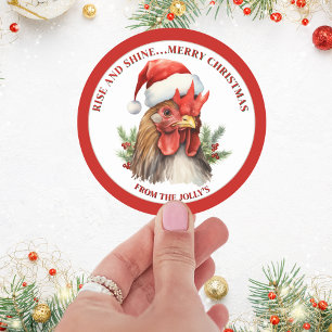 Personalized Farm Theme Rooster Christmas Classic Round Sticker
