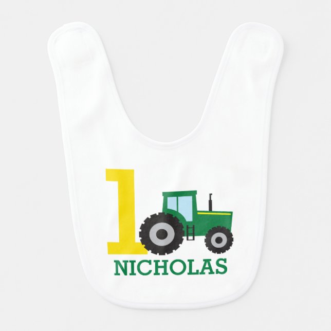 Personalized Farm Tractor Birthday Bib (Front)