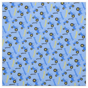 Personalized farm tractor name blue yellow fabric