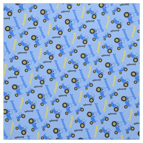 Personalized farm tractor name blue yellow fabric