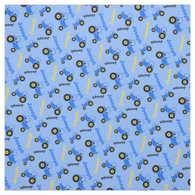 Personalized farm tractor name blue yellow fabric (Swatch)