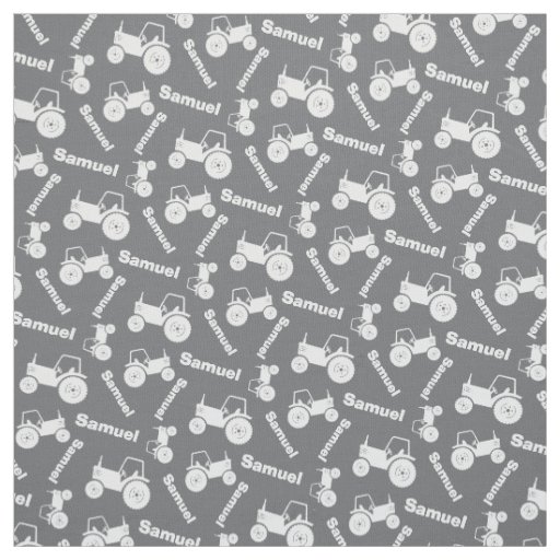 Personalized farm tractor name grey fabric