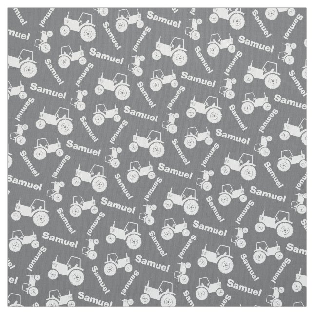 Personalized farm tractor name grey fabric (Swatch)