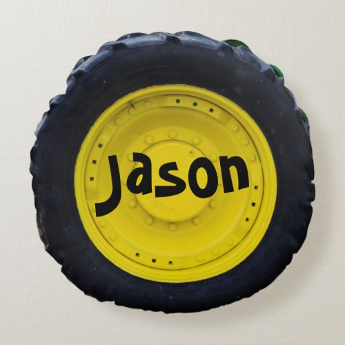 Personalized Farm Tractor Wheel Round Pillow