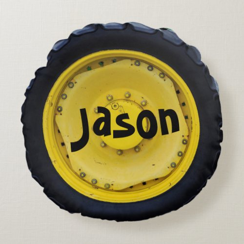 Personalized Farm Tractor Wheel Round Pillow
