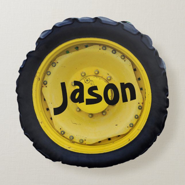 Personalized Farm Tractor Wheel Round Pillow (Front)