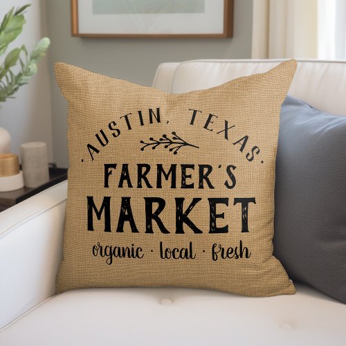 Personalized Farmers Market Grain Sack Throw Pillow