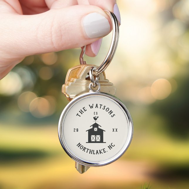 Personalized Farmhouse Barn Family Name Keychain (Creator Uploaded)