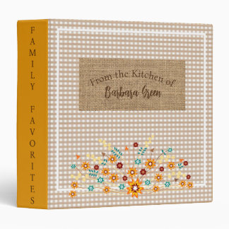 Personalized Farmhouse Burlap Wildflowers Recipes 3 Ring Binder