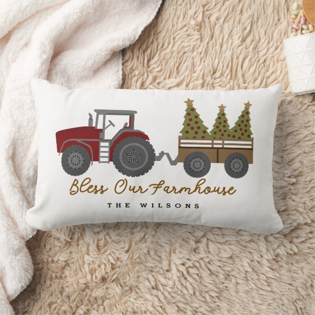 Personalized Farmhouse Christmas Tractor Lumbar Pillow (Blanket)