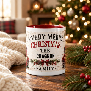 Personalized Farmhouse Christmas Two-Tone Mug Cu