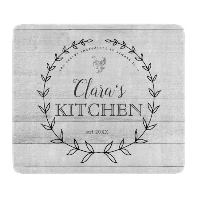 Personalized Farmhouse Grey Wood Cutting Board (Front)