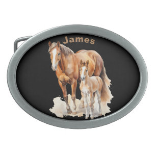 Personalized Farmhouse Horse & Baby. Horse Lovers Belt Buckle