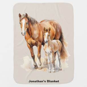 Personalized Farmhouse Mama and Baby Horses Baby Blanket