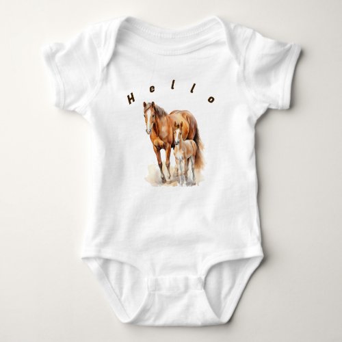 Personalized Farmhouse Mama and Baby Horses Horse Baby Bodysuit