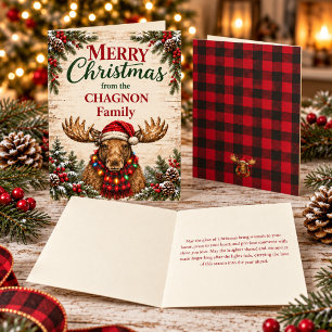 Personalized Farmhouse Moose Christmas Card