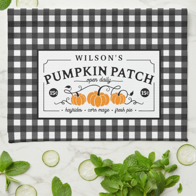 Personalized Farmhouse Pumpkin Patch Kitchen Towel (Folded)