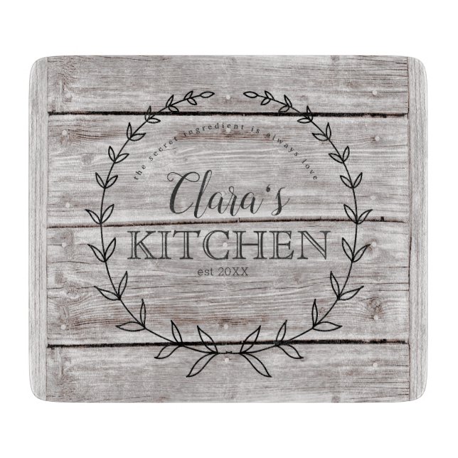 Personalized Farmhouse Rustic Weathered Wood Cutting Board (Front)