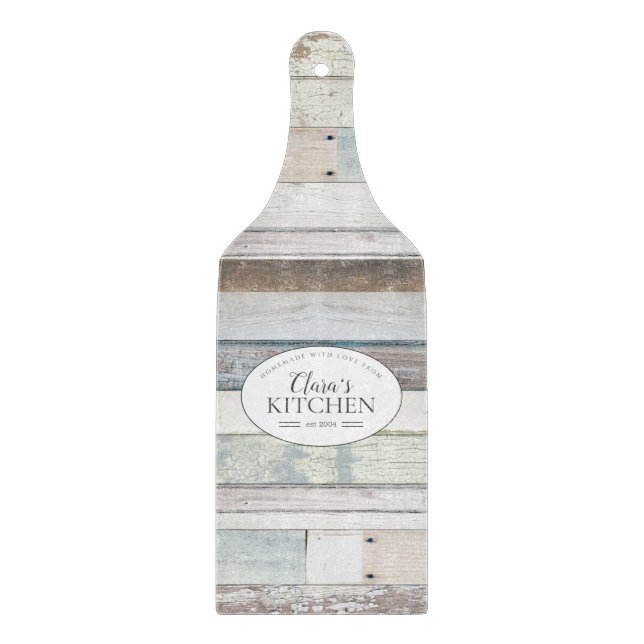 Personalized Farmhouse Shiplap Rustic Kitchen Cutting Board (Front)