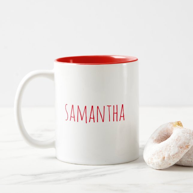 Personalized Farmhouse Style Valentine's Day Red Two-Tone Coffee Mug (With Donut)