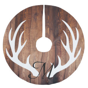 Personalized - Farmhouse Wood Planks Deer Antlers Brushed Polyester Tree Skirt