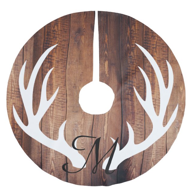 Personalized - Farmhouse Wood Planks Deer Antlers Brushed Polyester Tree Skirt (Front)