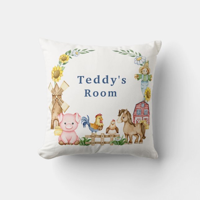 Personalized farmyard animals nursery  throw pillow (Front)