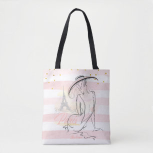 Personalized Fashion Girl Paris Pink Sketch   Tote Bag