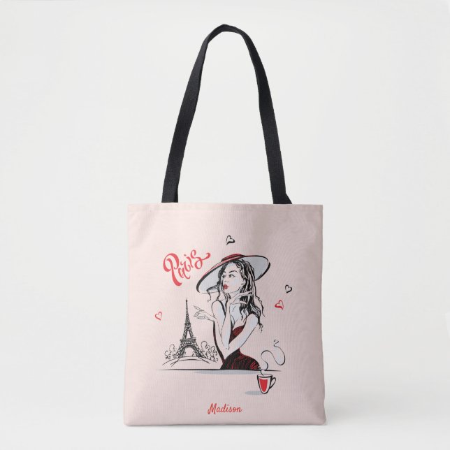 Personalized Fashion Girl Paris Sketch Tote Bag (Front)