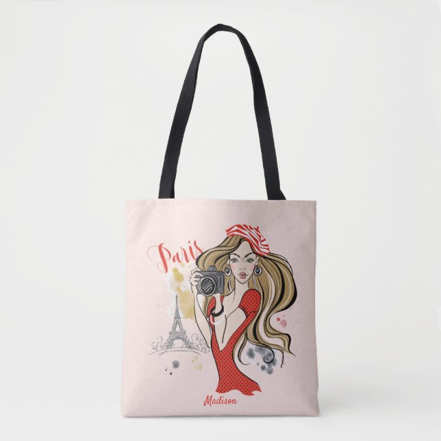 Personalized Fashion Girl Paris Sketch Tote Bag (Front)