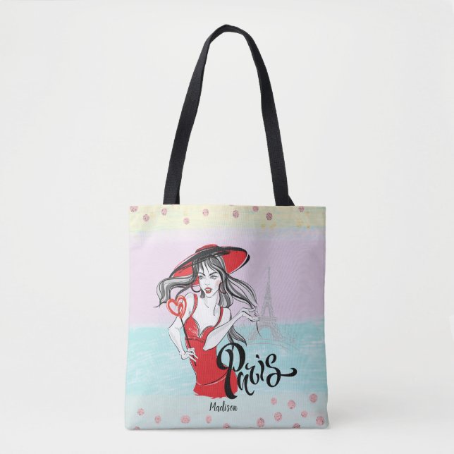 Personalized Fashion Girl Paris Sketch Tote Bag (Front)