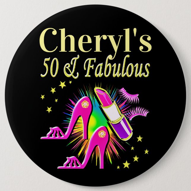 PERSONALIZED FASHIONISTA 50TH BIRTHDAY BUTTON (Front)