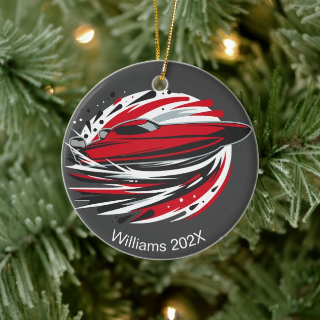 Personalized Fast Dynamic Offshore Boating Ceramic Ornament (Tree)