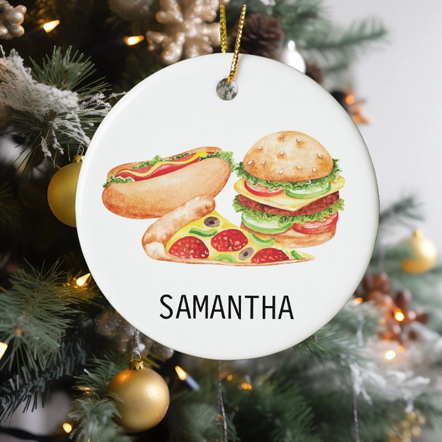 Personalized Fast Food Hamburger Pizza Hotdog Ceramic Ornament (Creator Uploaded)