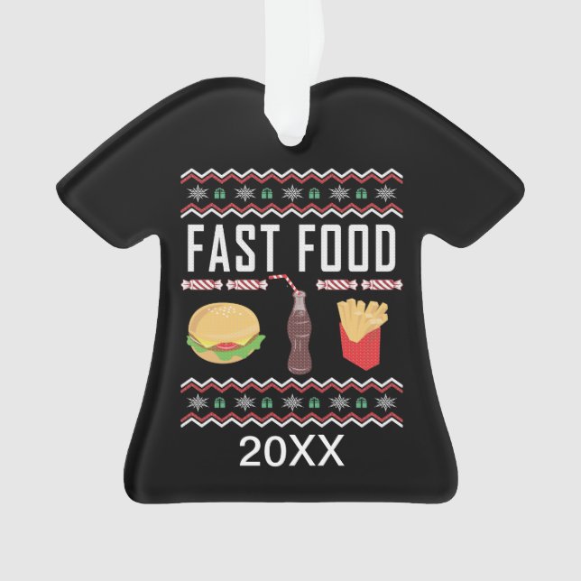 Personalized Fast Food Ugly Christmas Sweater Ornament (Front)