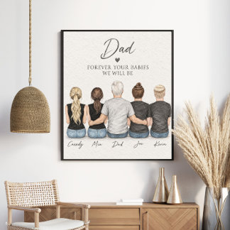 Personalized Father & Adult Children Family Portra Poster